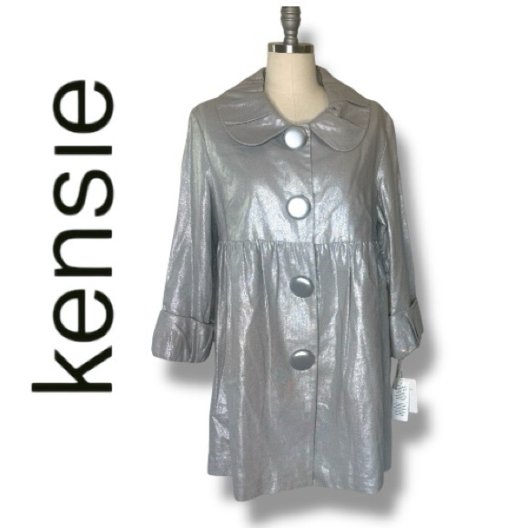 NWT Kensie A-line jacket, Size 12 silver metallic linen blend - Picture 1 of 14